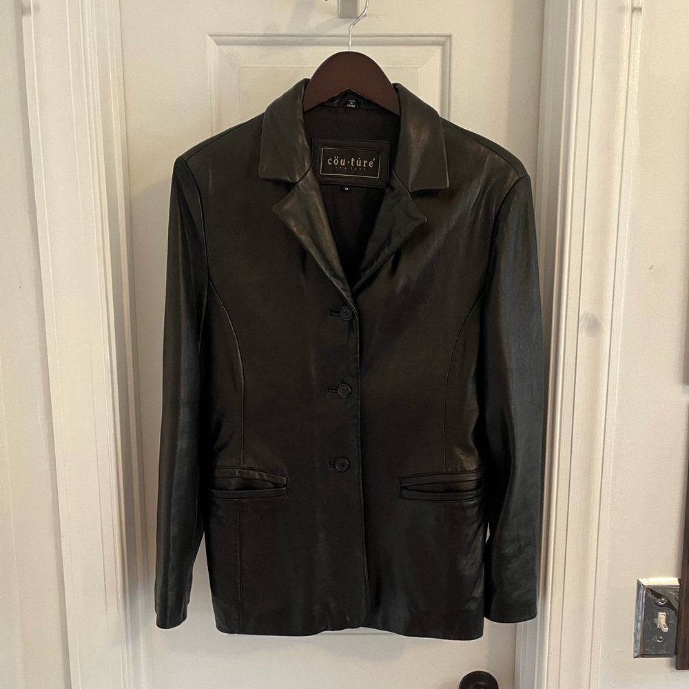 Women’s Couture by J Park 100% Lamb Leather Blazer Black‎ Sz M